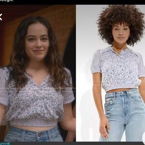 American Eagle Blue Floral Crop Top